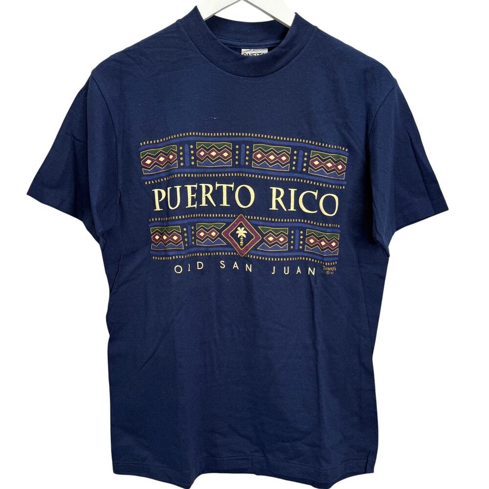 Vintage Oneita Puerto Rico Single Stitch T-Shirt Tommy's 93 Blue Size M Cotton
